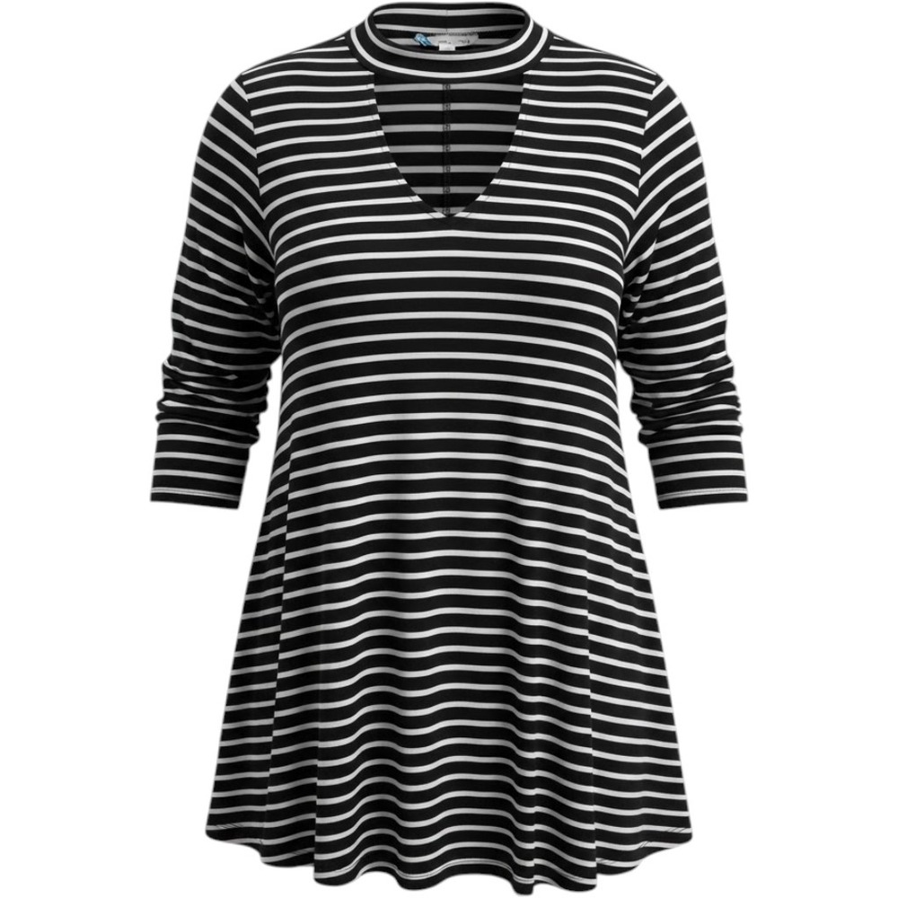 Boutique+ Black White Striped Choker Neck Cutout Tunic Top 2X